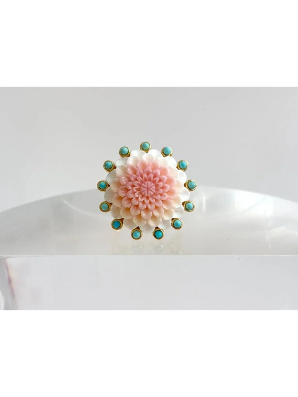Corniola Shell Turquoise 18k Vermeil Sterling Silver 925 Vintage Ring - sz 10